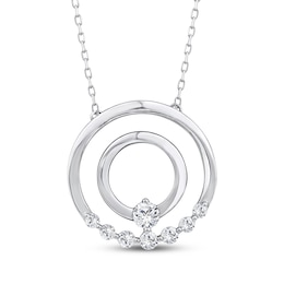 Mom + Me Lab-Grown Diamond Eight-Stone Double Circle Hoop Necklace 1/2 ct tw 10K White Gold 18"