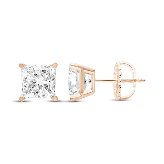 KAY Lab-Grown Diamonds Certified Princess-Cut Solitaire Stud Earrings 3 ct tw 14K Rose Gold (F/VS2)