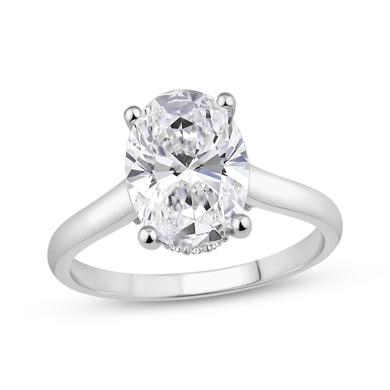 Now + Forever Lab-Grown Diamonds Certified Oval-Cut Solitaire Plus Engagement Ring 3 ct tw 14K White Gold (F/VS2)