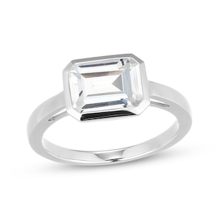 Emerald-Cut White Lab-Created Sapphire Solitaire Ring Sterling Silver