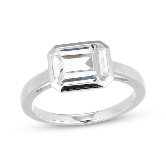 Emerald-Cut White Lab-Created Sapphire Solitaire Ring Sterling Silver