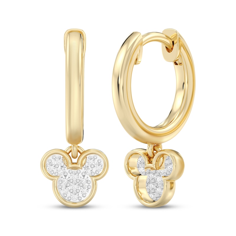Main Image 1 of Disney Treasures Mickey Mouse Lab-Grown Diamond Hoop Drop Earrings 1/8 ct tw 24K Yellow Gold Vermeil Sterling Silver