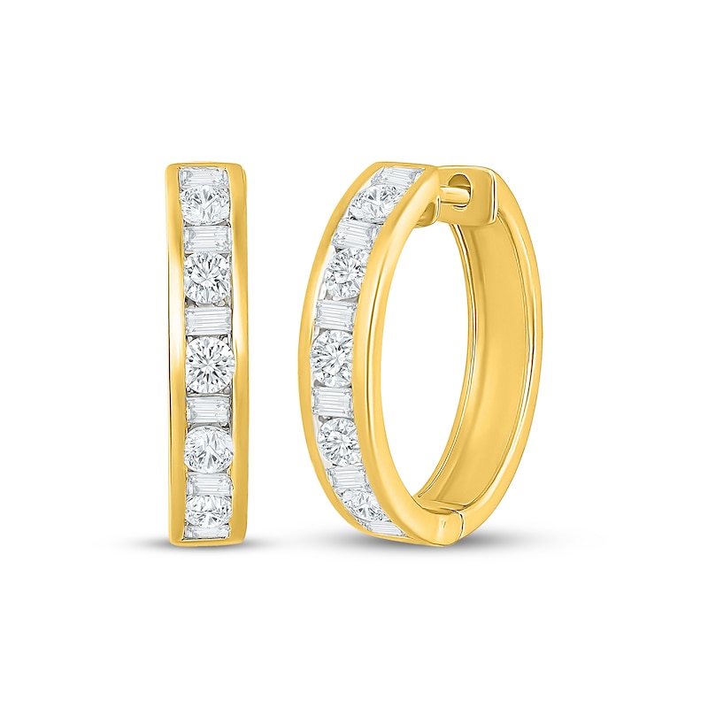 Main Image 1 of KAY Lab-Grown Diamonds Baguette & Round-Cut Hoop Earrings 1 ct tw 10K Yellow Gold