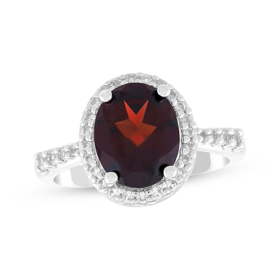 Oval-Cut Natural Garnet & White Lab-Created Sapphire Halo Ring Sterling Silver