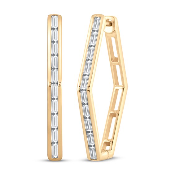 KAY Lab-Grown Diamonds Certified Baguette-Cut Sculptural Hoop Earrings 1 ct tw 10K Yellow Gold
