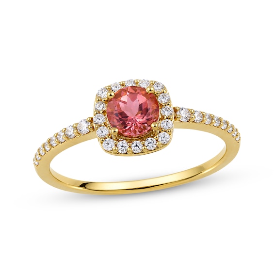 KAY Lab-Grown Diamonds Natural Pink Tourmaline Halo Ring 1/4 ct tw 10K Yellow Gold