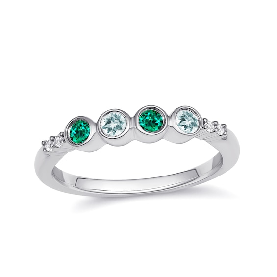 Birthstone and Lab-Created White Sapphire or Lab-Grown Diamond Family Ring (2-4 Stones)