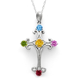 Birthstone Cross Necklace (5 Stones)