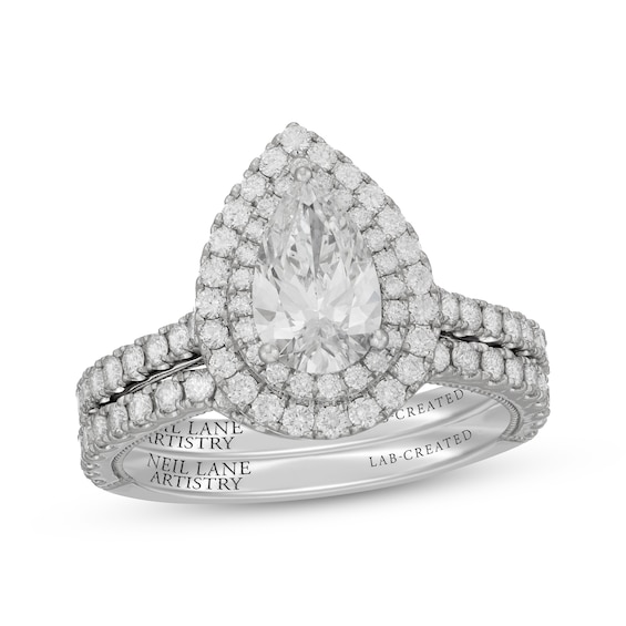 Neil Lane Artistry Pear-Shaped Lab-Grown Diamond Double Halo Bridal Set 2 ct tw 14K White Gold