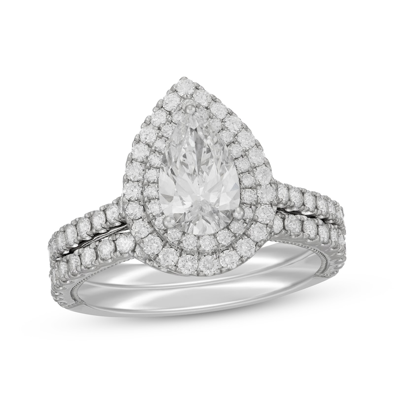 Main Image 1 of Neil Lane Artistry Pear-Shaped Lab-Grown Diamond Double Halo Bridal Set 2 ct tw 14K White Gold