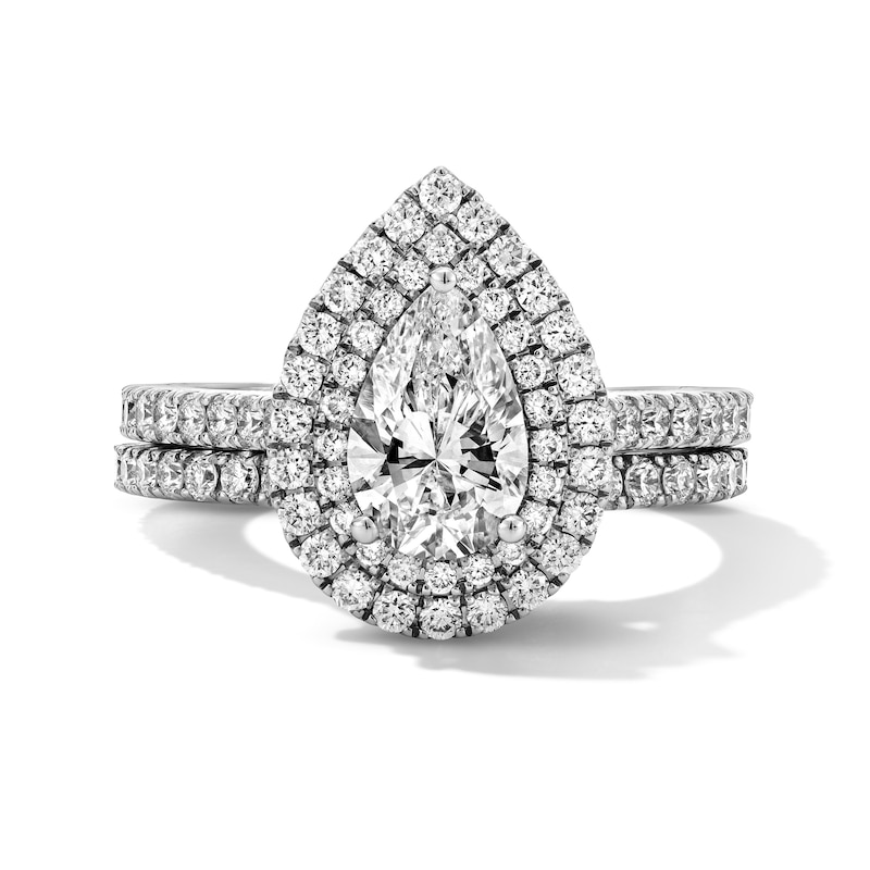 Main Image 3 of Neil Lane Artistry Pear-Shaped Lab-Grown Diamond Double Halo Bridal Set 2 ct tw 14K White Gold