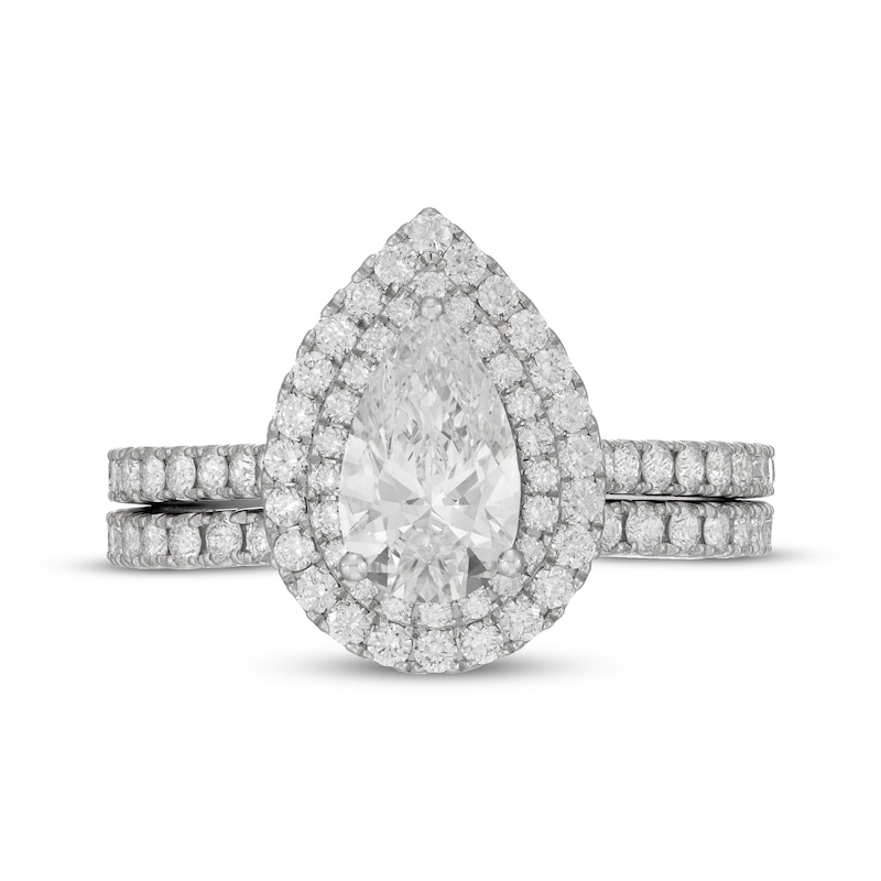 Main Image 3 of Neil Lane Artistry Pear-Shaped Lab-Grown Diamond Double Halo Bridal Set 2 ct tw 14K White Gold