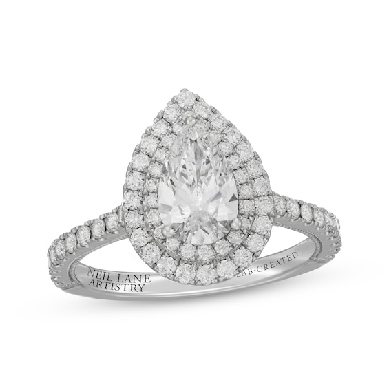Neil Lane Artistry Pear-Shaped Lab-Grown Diamond Double Frame Engagement Ring 1-3/4 ct tw 14K White Gold