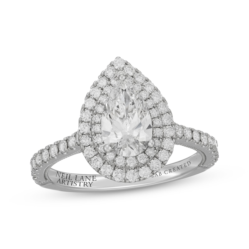 Main Image 1 of Neil Lane Artistry Pear-Shaped Lab-Grown Diamond Double Frame Engagement Ring 1-3/4 ct tw 14K White Gold