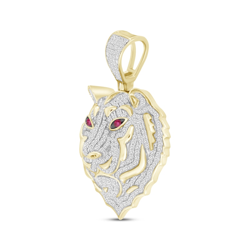 Men's Diamond & Lab-Created Ruby Tiger Charm 7/8 ct tw Round-cut 10K Yellow Gold