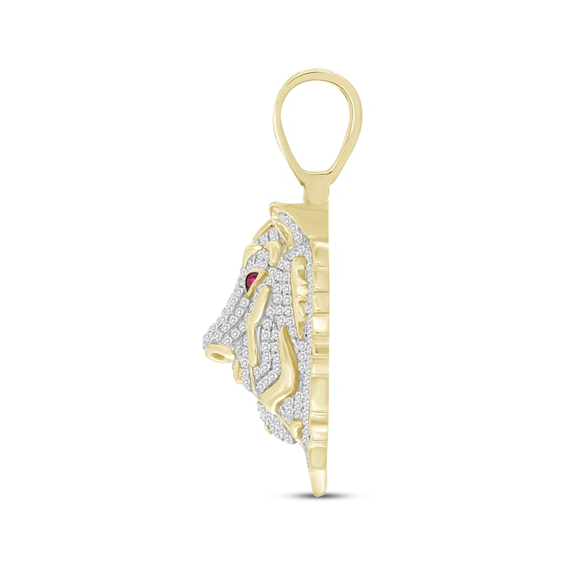 Men's Diamond & Lab-Created Ruby Tiger Charm 7/8 ct tw Round-cut 10K Yellow Gold