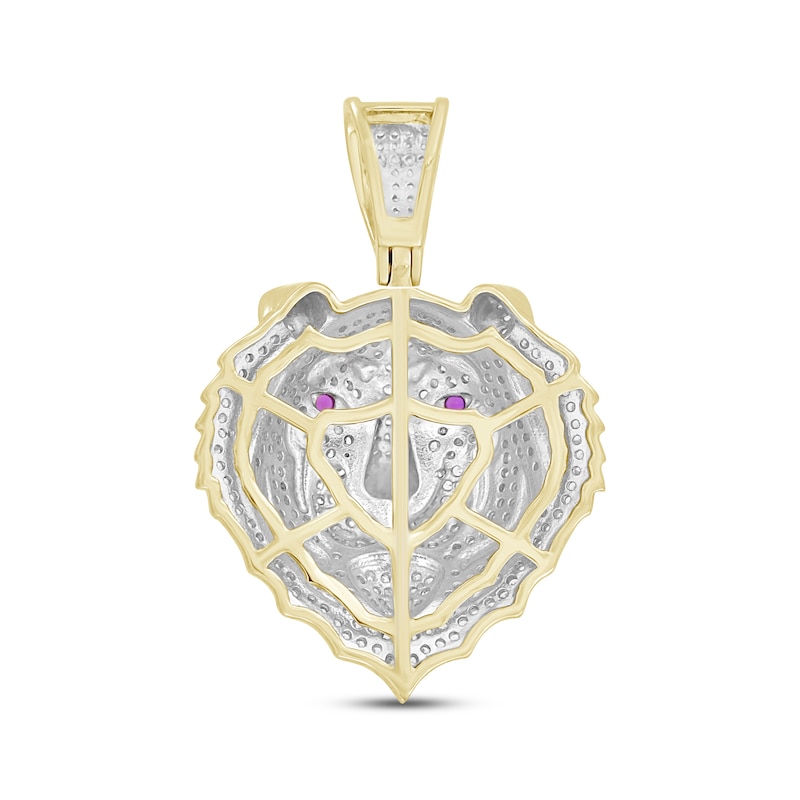 Men's Diamond & Lab-Created Ruby Tiger Charm 7/8 ct tw Round-cut 10K Yellow Gold