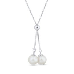Cultured Pearl Lariat Necklace Sterling Silver 28.5&quot;