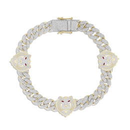 Men's Diamond & Lab-Created Ruby Tiger Head Bracelet 1-1/4 ct tw 10K Yellow Gold 8.5&quot;