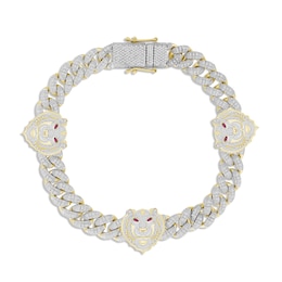 Men's Diamond & Lab-Created Ruby Tiger Head Bracelet 1-1/4 ct tw 10K Yellow Gold 8.5"