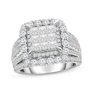 Princess & Round-Cut Multi-Diamond Center Square Frame Engagement Ring ...