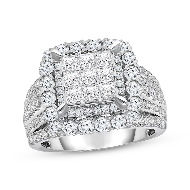 Main Image 1 of Now + Forever Princess & Round-Cut Multi-Diamond Center Square Frame Engagement Ring 3 ct tw 10K White Gold