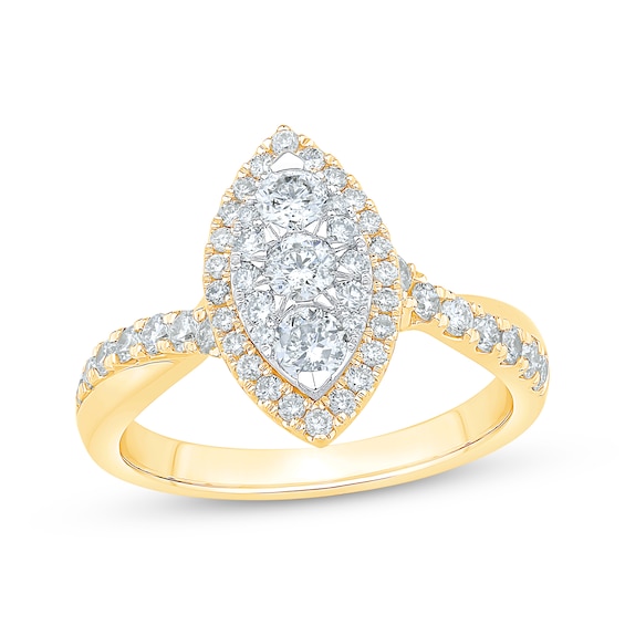 Now + Forever Multi-Diamond Center Marquise-Shape Engagement Ring 1 ct tw 14K Two-Tone Gold
