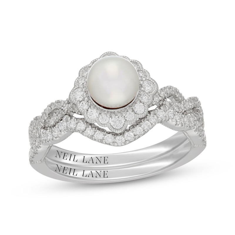 Main Image 1 of Neil Lane Akoya Cultured Pearl & Diamond Halo Bridal Set 1/2 ct tw 14K White Gold