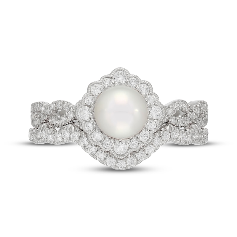 Main Image 3 of Neil Lane Akoya Cultured Pearl & Diamond Halo Bridal Set 1/2 ct tw 14K White Gold