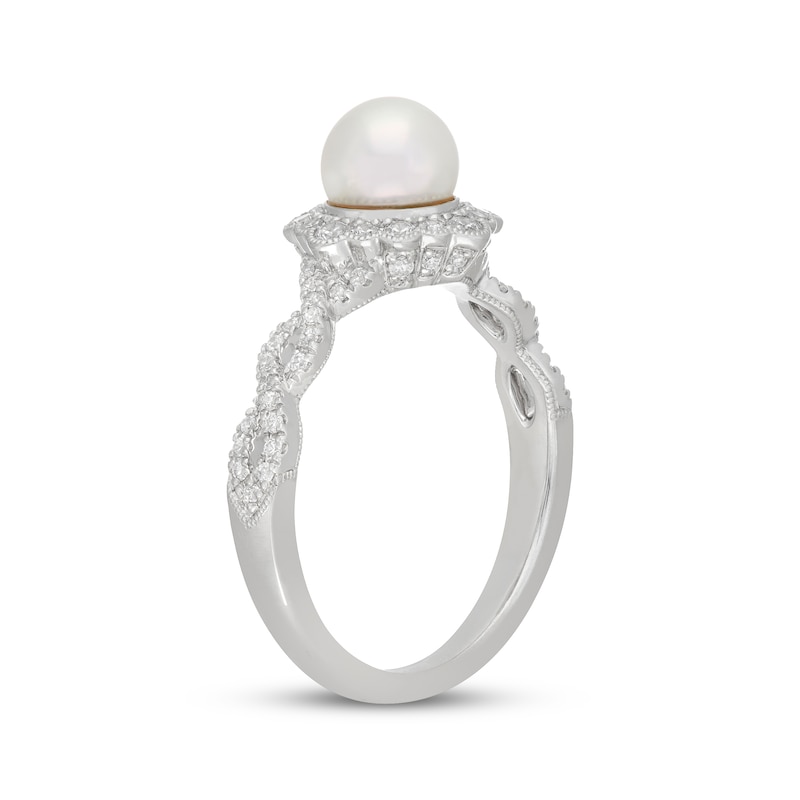 Main Image 5 of Neil Lane Cultured Akoya Pearl & Diamond Halo Engagement Ring 3/8 ct tw 14K White Gold
