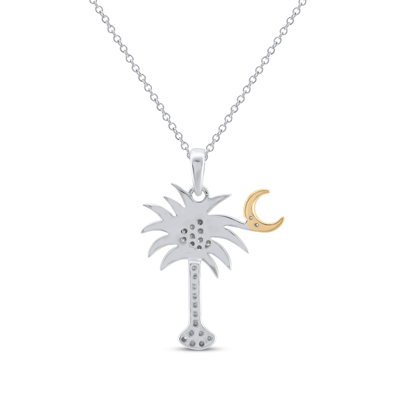 Main Image 2 of Diamond Palm Tree & Moon Necklace 1/10 ct tw Sterling Silver & 10K Yellow Gold 18&quot;