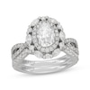 Thumbnail Image 1 of Neil Lane Artistry Oval-Cut Lab-Grown Diamond Double Halo Bridal Set 2-1/5 ct tw 14K White Gold