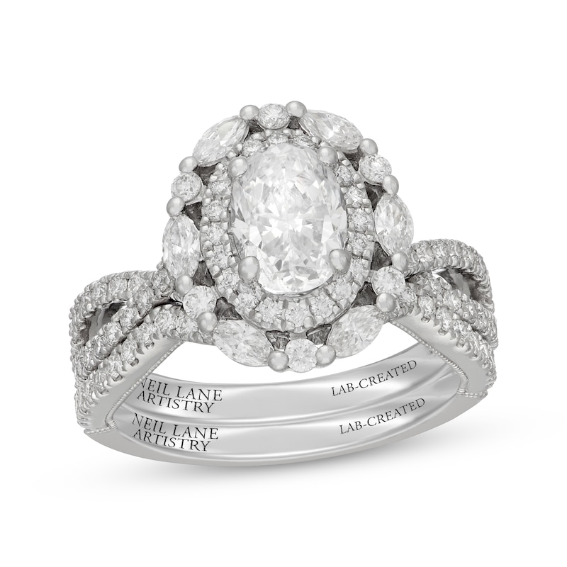 Main Image 1 of Neil Lane Artistry Oval-Cut Lab-Grown Diamond Double Halo Bridal Set 2-1/5 ct tw 14K White Gold