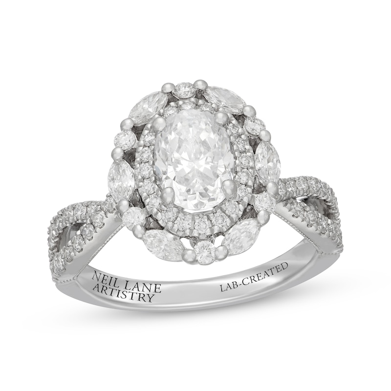 Main Image 1 of Neil Lane Artistry Oval-Cut Lab-Grown Diamond Double Halo Engagement Ring 2 ct tw 14K White Gold