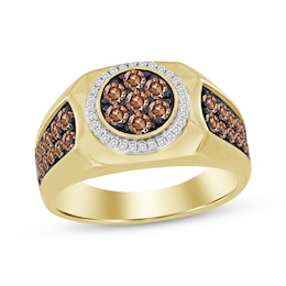 Men's Brown & White Diamond Ring 1 ct tw 10K Yellow Gold