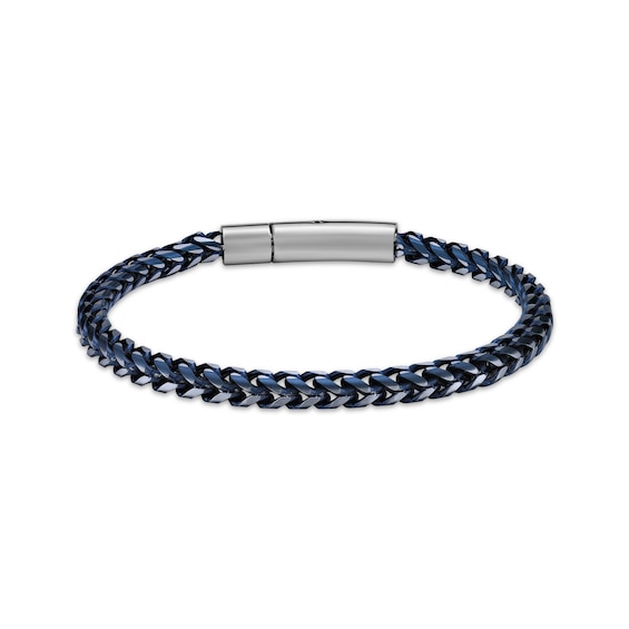 Foxtail Chain Bracelet 7mm Blue Ion-Plated Solid Stainless Steel 8.5"