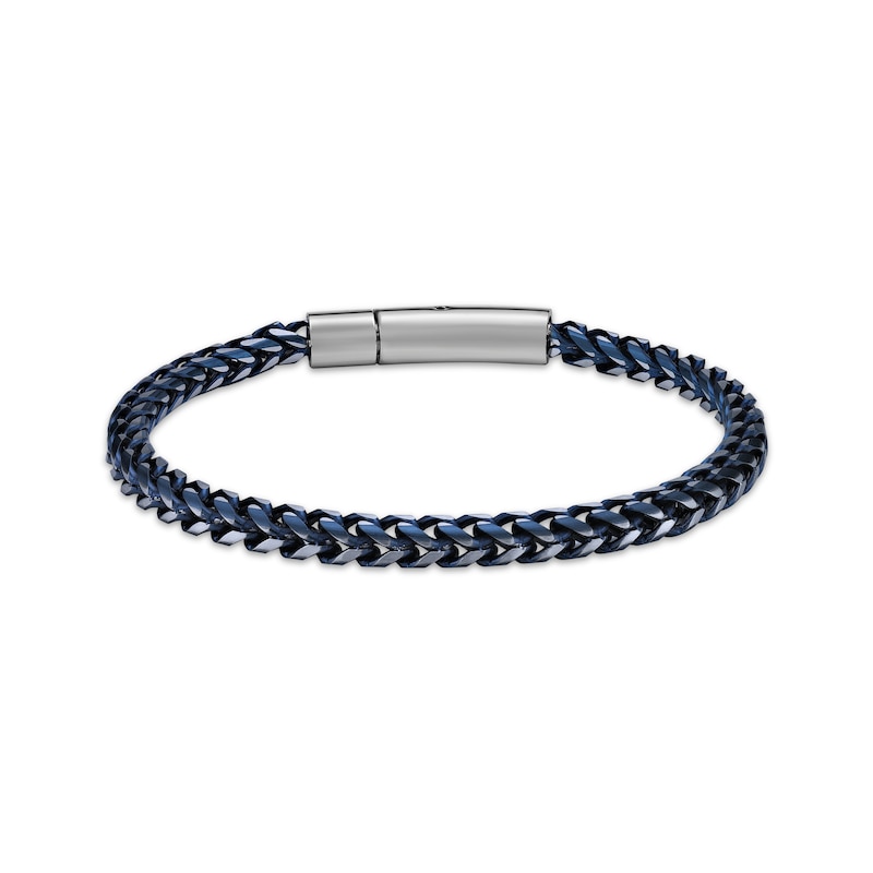 Solid Foxtail Chain Bracelet 7mm Blue Ion-Plated Stainless Steel 8.5