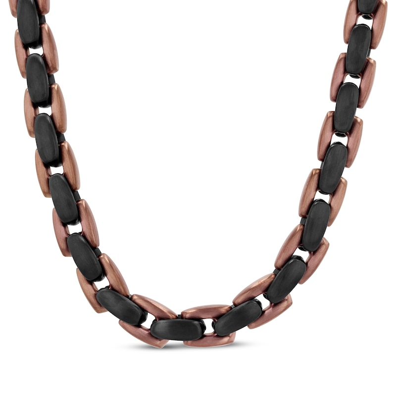 Main Image 1 of Link Necklace 6.4mm Black & Brown Ion-Plated Solid Stainless Steel 24"