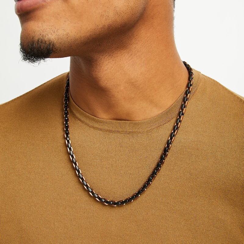 Main Image 6 of Link Necklace 6.4mm Black & Brown Ion-Plated Solid Stainless Steel 24"