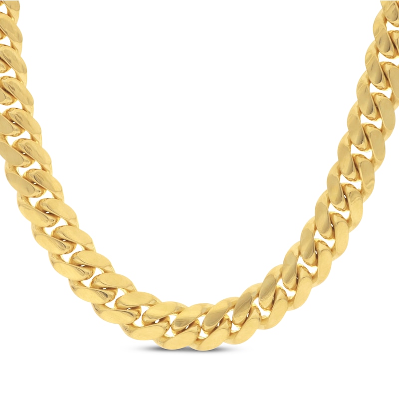 Main Image 1 of Miami Cuban Curb Chain Necklace 11.55mm Solid 10K Yellow Gold 24&quot;