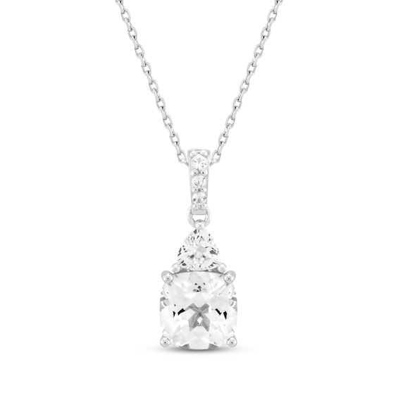 Cushion-Cut White Lab-Created Sapphire Necklace Sterling Silver 18"