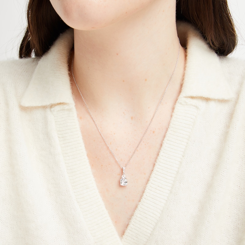 Main Image 3 of Cushion-Cut White Lab-Created Sapphire Necklace Sterling Silver 18&quot;