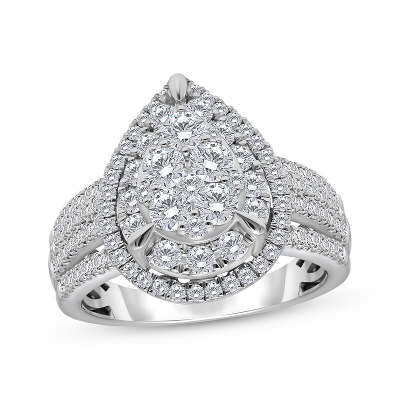 Main Image 1 of Multi-Diamond Double Pear Halo Engagement Ring 2 ct tw 10K White Gold