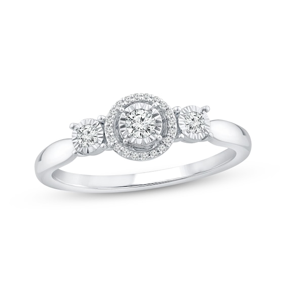 Memories Moments Magic Diamond Three-Stone Halo Promise Ring 1/5 ct tw Sterling Silver