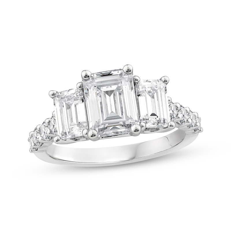 Main Image 1 of Memories Moments Magic Emerald-Cut Lab-Grown Diamond Three-Stone Engagement Ring 3-1/2 ct tw 14K White Gold
