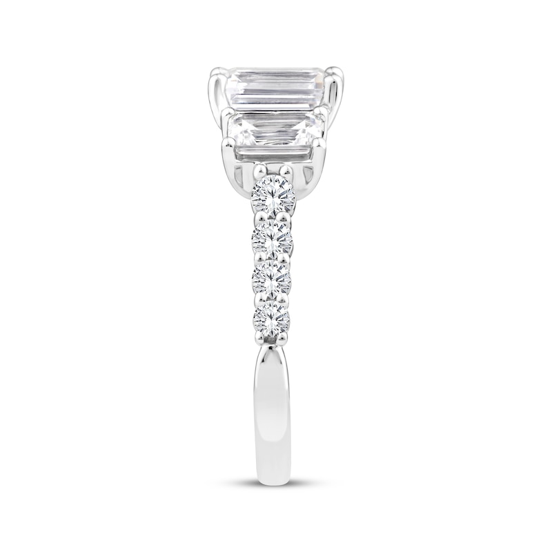 Main Image 2 of Memories Moments Magic Emerald-Cut Lab-Grown Diamond Three-Stone Engagement Ring 3-1/2 ct tw 14K White Gold
