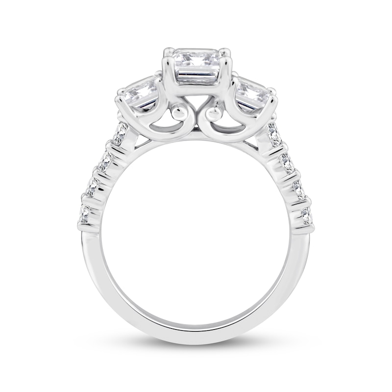 Main Image 3 of Memories Moments Magic Emerald-Cut Lab-Grown Diamond Three-Stone Engagement Ring 3-1/2 ct tw 14K White Gold