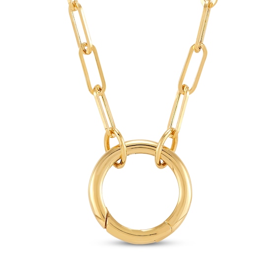 Paperclip Chain Necklace with O-Ring Clasp Hollow 10K Yellow Gold 17"