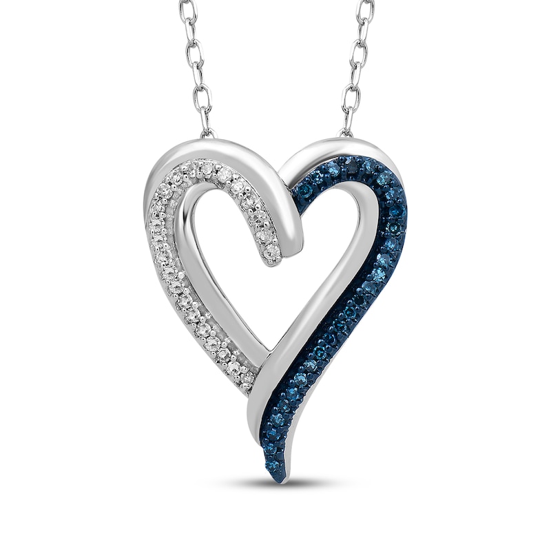 Main Image 1 of Blue & White Diamond Heart Necklace 1/10 ct tw Sterling Silver 18&quot;