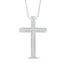 Diamond Domed Cross Necklace 1/10 ct 10K White Gold 18"
